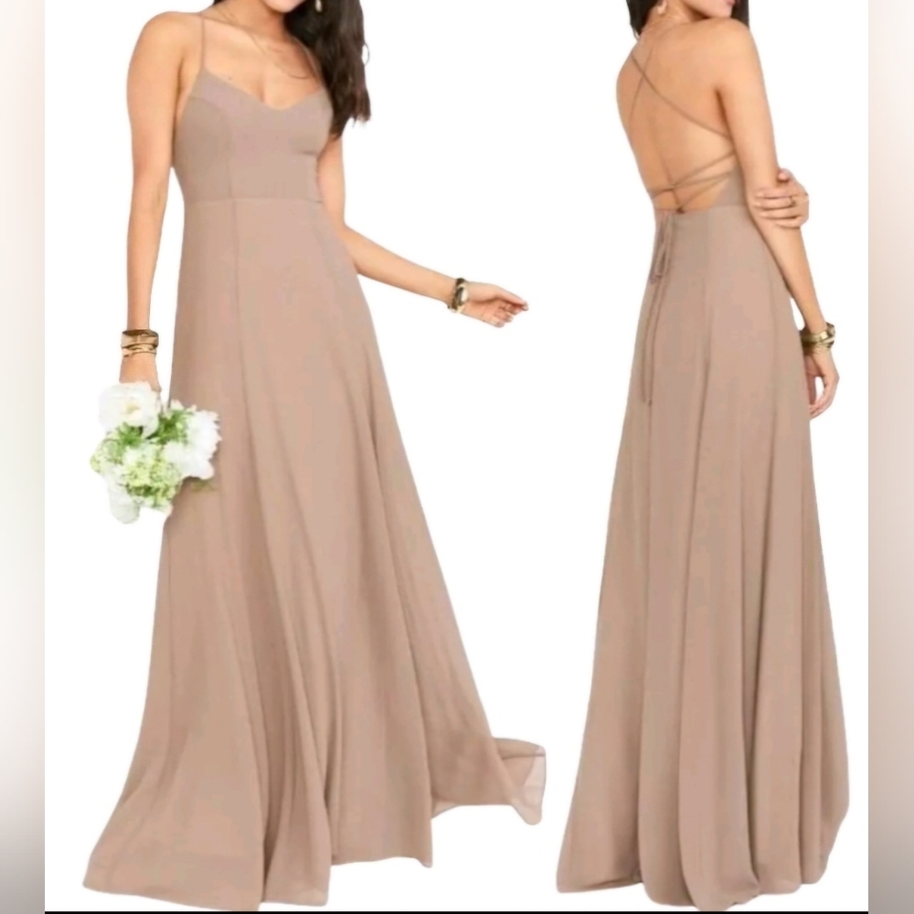 Show Me Your MuMu's Long Godshaw Goddess Gown in Dune Chiffon SZ. XXL NWT